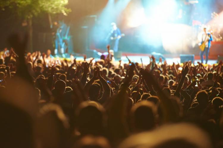 crowd at an outdoor concert at night