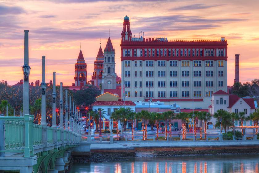 View of St. Augustine, Fl from the water at sunset